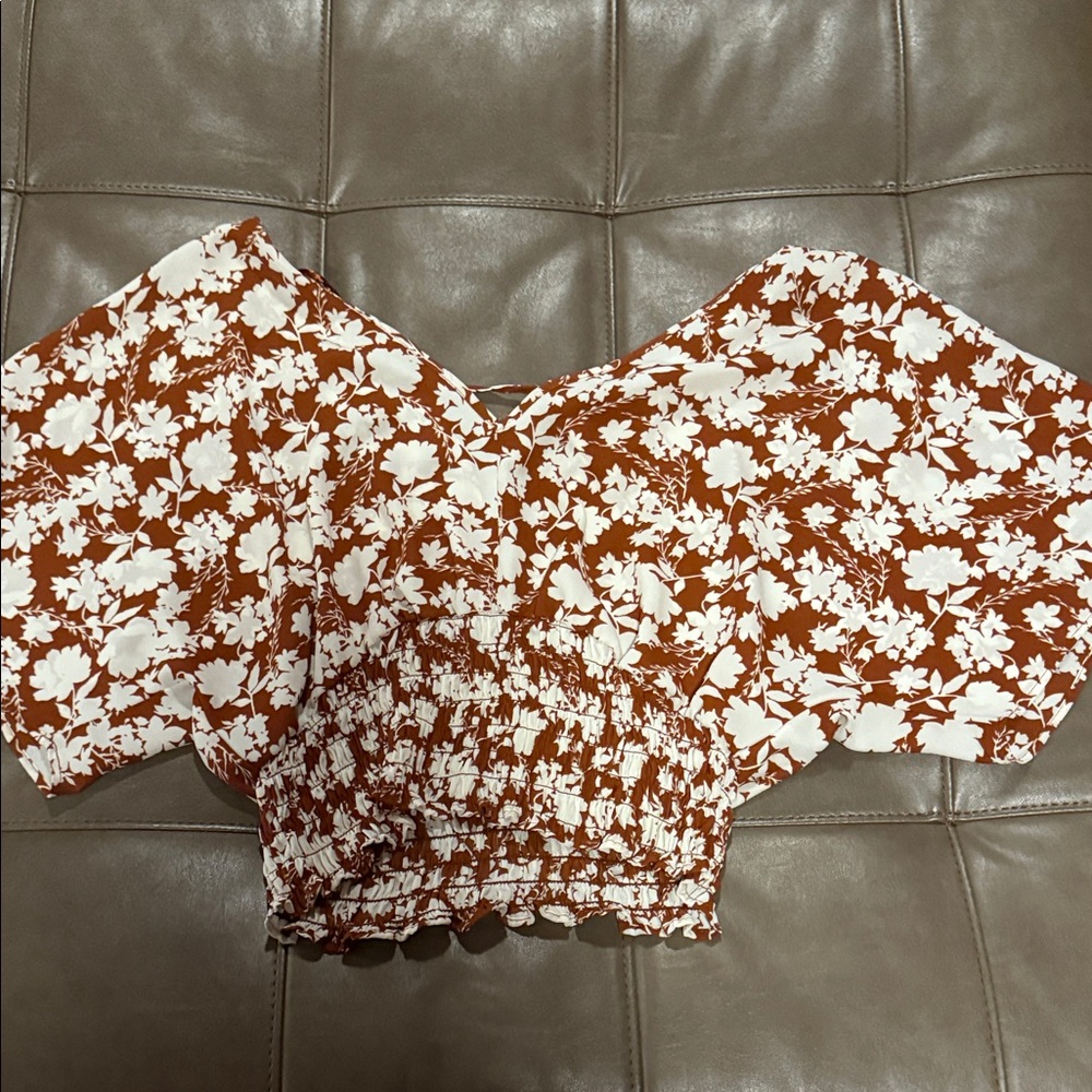 Sienna Sky Floral Brown and White Crop Top
